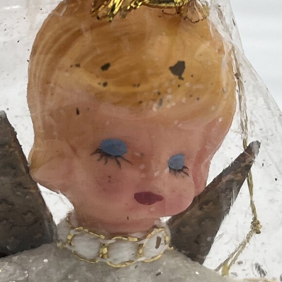 Vintage 3" Angel Blow Mold Ornament w/ Wings Hong Kong Original Package flocked - Picture 14 of 16